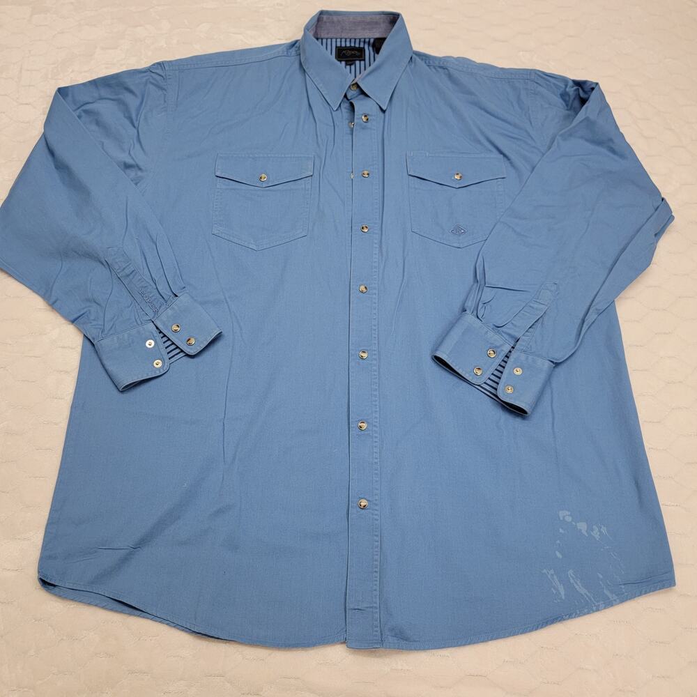 Roper Blue Western Shirt Mens 2XLT Tall Pearl Snap Cotton Cowboy Workwear READ